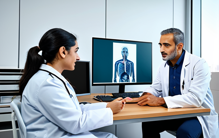 웰니스 테크의 투자 기회 분석 - **A Middle Eastern doctor consulting with a patient via telemedicine.** The doctor is wearing a prof...