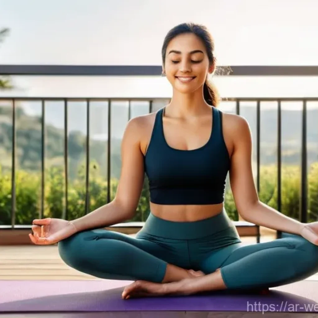 심신의 안정을 위한 웰니스 기술 - **Mindful Morning Meditation with a Digital Companion** A serene, sun-drenched outdoor balcony o...
