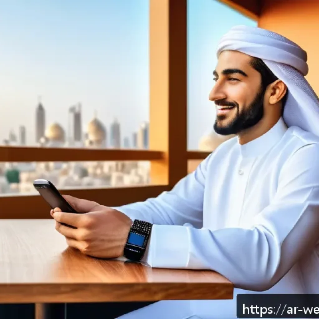 스마트 헬스 기기 선택 가이드 - A modern Arab man wearing traditional white thobe and smart health tracking wristband, sitting at a ...
